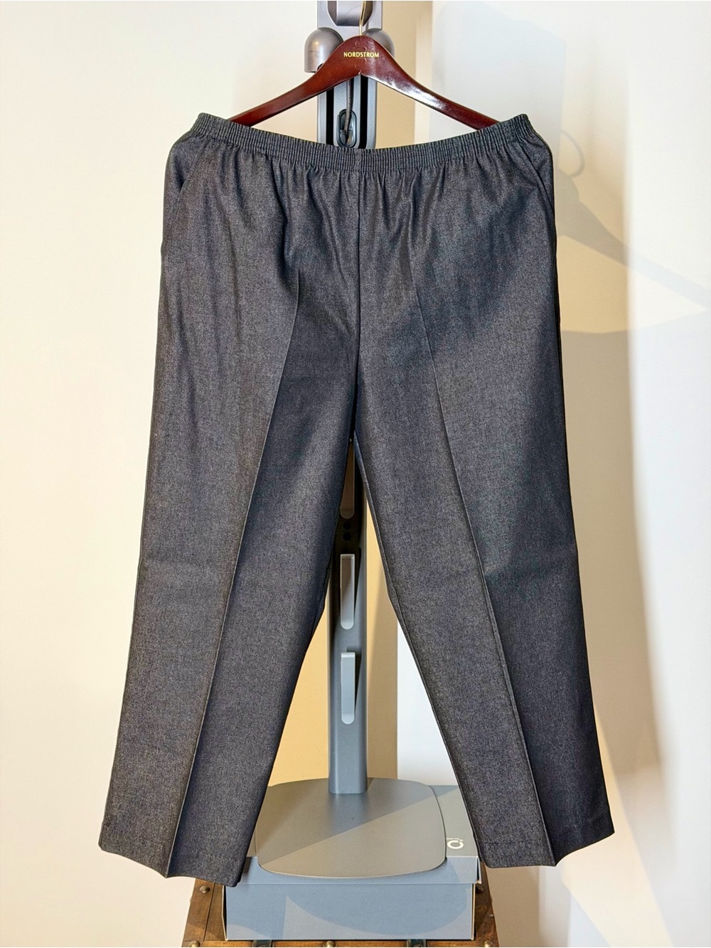 Men's Charcoal Gray Dress Pants - Elastic Waist